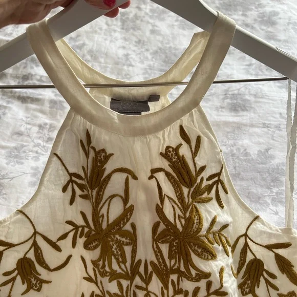 Vanessa Virginia embroidered linen crop with delicate button detail top US 10 - Picture 4 of 14